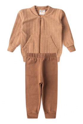 Conjunto Casaco Zíper e Calça Moletom - Avelã - Ame Kids