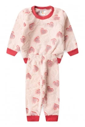 Conjunto Casaco e Calça Fleece - Corações - Ame Kids