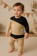Conjunto Blusa Manga Longa e Calça - Areia e Preto - Ame Kids