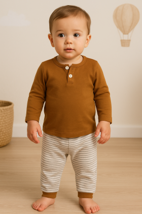 Conjunto Blusa Manga Longa e Calça Listrada - Avelã - Ame Kids