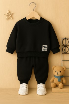 Conjunto Blusa Manga Longa e Calça Moletom - Preto- Ame Kids