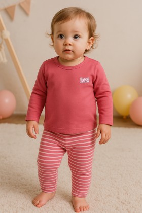 Conjunto Blusa e Calça Listrada Molecotton Menina - Rosa - Ame Kids