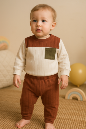Conjunto Blusa Manga Longa Tricolor e Calça - Avelã - Ame Kids