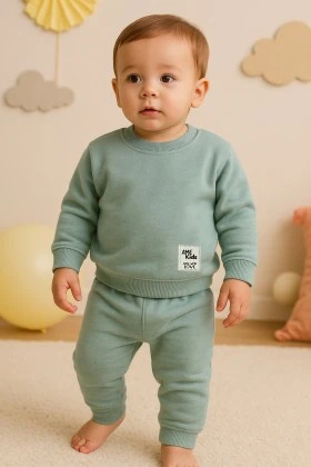 Conjunto Blusa Manga Longa e Calça Moletom - Verde Jade - Ame Kids