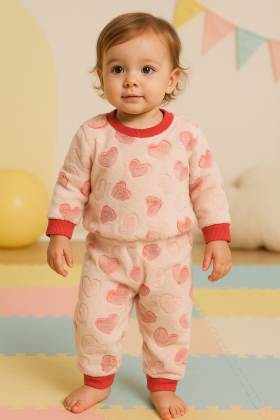 Conjunto Casaco e Calça Fleece - Corações - Ame Kids