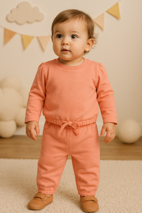 Conjunto Blusa e Calça Moletinho Menina -  Laranja Neon - Ame Kids
