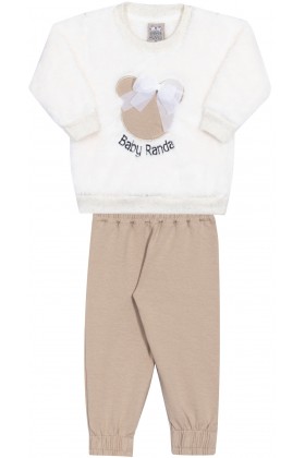 Conjunto Casaco Pelo - Off-White e Caramelo - Randa Mundu