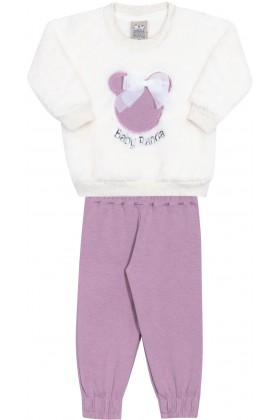 Conjunto Casaco Pelo - Off-White e Lilás - Randa Mundu