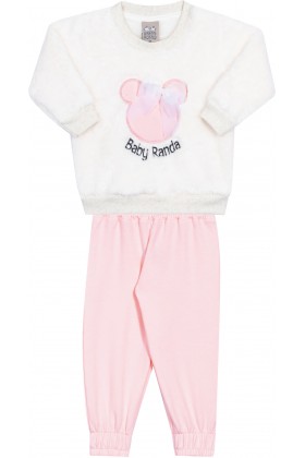 Conjunto Casaco Pelo - Off-White e Lollipop - Randa Mundu