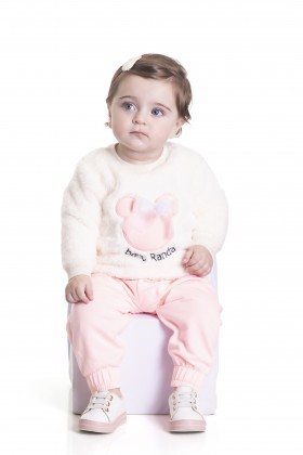 Conjunto Casaco Pelo - Off-White e Lollipop - Randa Mundu