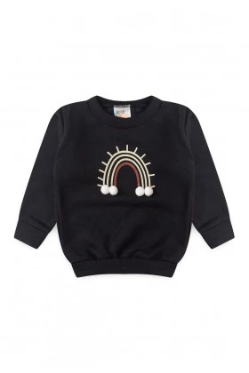 Conjunto Blusa Pompom Manga Longa e Calça Moletom - Preto - Ame Kids