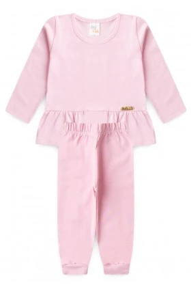 Conjunto Blusa com Babado e Calça Menina - Rosa Bebê - Ame Kids