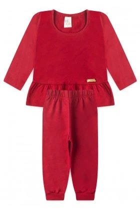 Conjunto Blusa com Babado e Calça Menina - Vermelho - Ame Kids