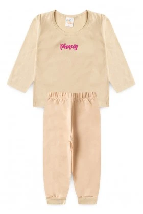 Conjunto Blusa Princess e Calça  Menina - Areia - Ame Kids