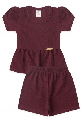 Conjunto Blusa Shorts Menina Moscou - Vinho - Ame Kids