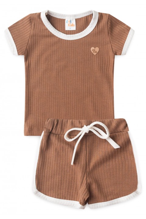 Conjunto Blusa Shorts Canelado Menina - Doce de Leite - Ame Kids