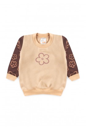 Conjunto Blusa Manga Longa e Calça Moletom - Flor Marrom - Ame Kids