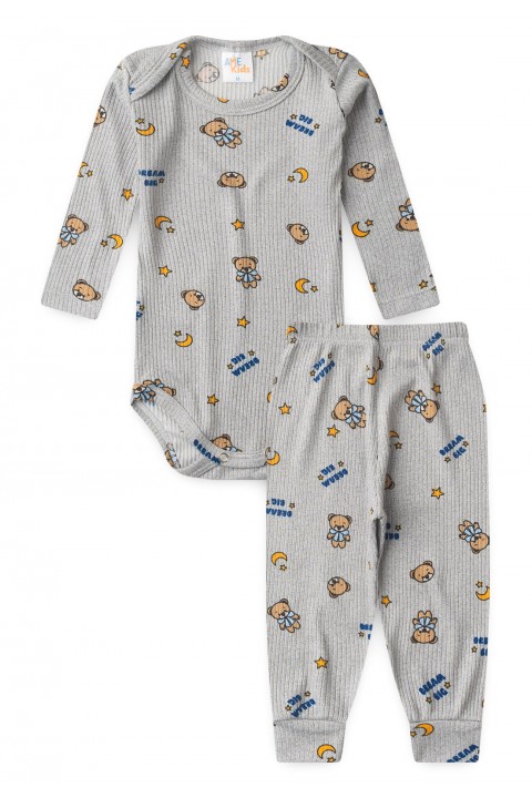 Conjunto Canelado Light Longo - Urso Mescla - Ame Kids