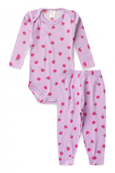 Conjunto Canelado Light Longo - Floral Lilás - Ame Kids