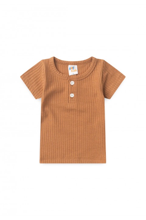 Conjunto Blusa Canelada Curta com Botões Menino - Caramelo - Ame Kids