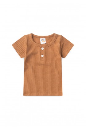 Conjunto Blusa Canelada Curta com Botões Menino - Caramelo - Ame Kids