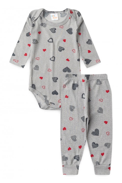 Conjunto Canelado Light Longo - Coração Mescla - Ame Kids