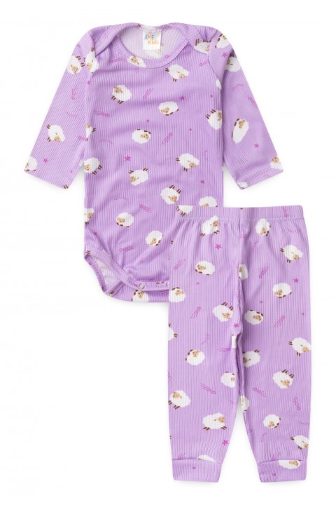 Conjunto Canelado Light Longo - Ovelha Lilás - Ame Kids