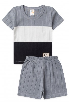 Conjunto de Blusa e Shorts Canelado Tricolor - Mescla - Ame Kids