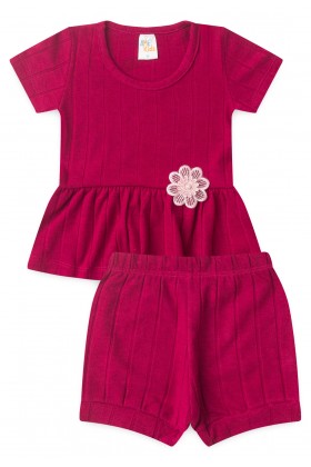 Conjunto Blusa Shorts Milano Menina - Fucsia- Ame Kids