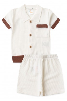 Conjunto Blusa Gola Polo e Short Moscou  - Off-White - Ame Kids