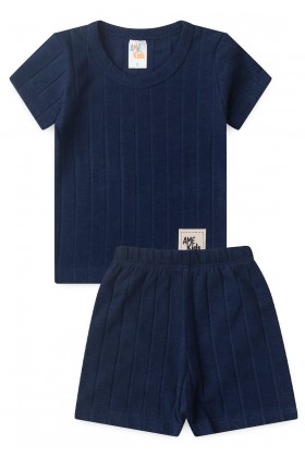 Conjunto de Blusa e Shorts Canelado Milano - Azul Marinho - Ame Kids