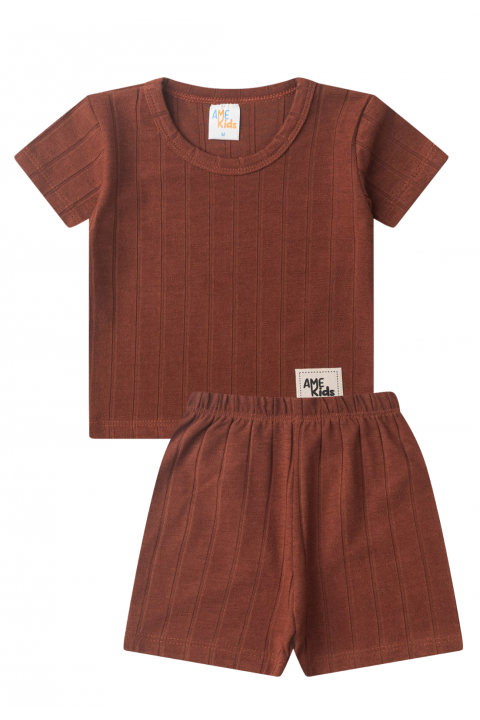 Conjunto de Blusa e Shorts Canelado Milano - Avelã - Ame Kids