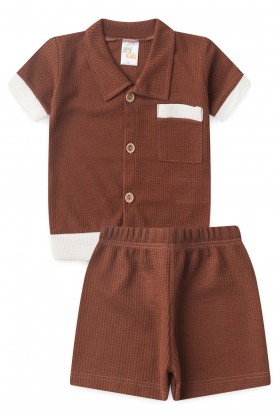 Conjunto Blusa Gola Polo e Short Moscou  - Avelã - Ame Kids