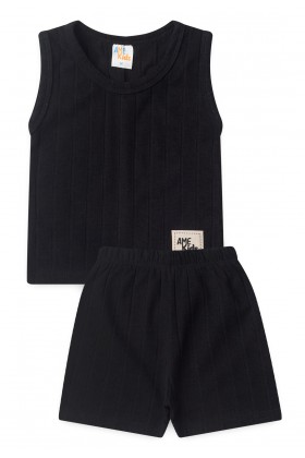 Conjunto Regata Milano e Shorts Menino - Preto - Ame Kids