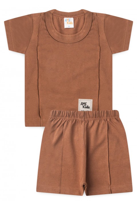 Conjunto de Blusa e Shorts Meia Malha Menino - Caramelo- Ame Kids