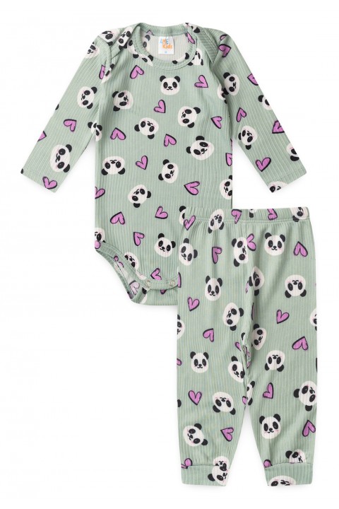 Conjunto Canelado Light Longo - Pandinha Verde - Ame Kids
