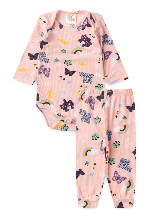 Conjunto Canelado Light Longo - Borboleta Rosa - Ame Kids