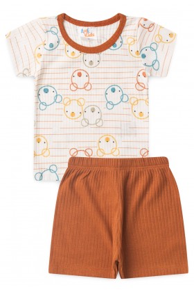 Conjunto de Blusa e Shorts  Menino - Ursinho Avelã - Ame Kids