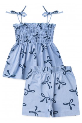 Conjunto Bata Shorts Verão Bebê - Lacinho Azul - Ame Kids