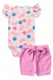 Conjunto Body Canelado Curto Menina - Corações - Ame Kids