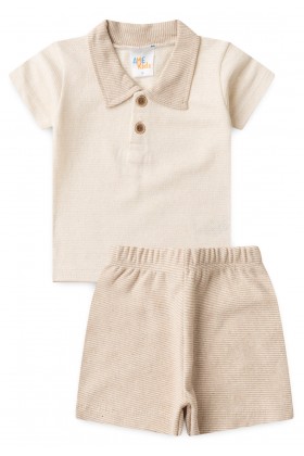 Conjunto Blusa Polo e Short Ecosustentável Ecosustentável - Caqui - Ame Kids