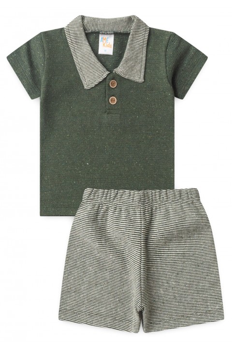 Conjunto Blusa Polo e Short Ecosustentável Ecosustentável - Verde - Ame Kids