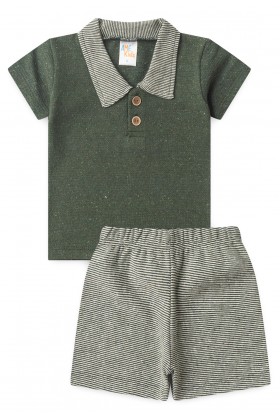 Conjunto Blusa Polo e Short Ecosustentável Ecosustentável - Verde - Ame Kids