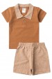 Conjunto Blusa Polo e Short Ecosustentável Ecosustentável - Avelã - Ame Kids