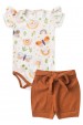 Conjunto Body Canelado Curto Menina - Borboleta Avelã - Ame Kids