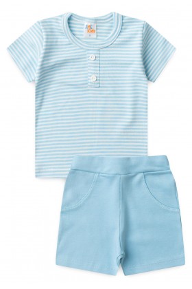Conjunto de Blusa Listrada e Shorts Menino - Azul - Ame Kids