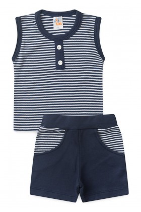 Conjunto Regata e Shorts Menino Suedine - Azul Marinho - Ame Kids
