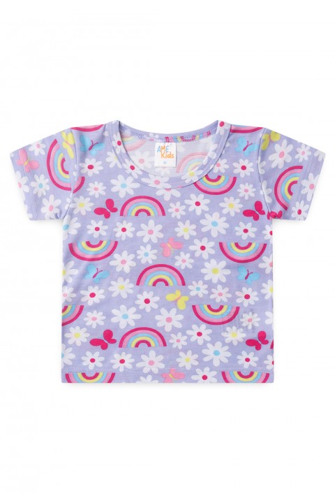 Conjunto Pijama Blusa e Shorts - Flores Lilás - Ame Kids