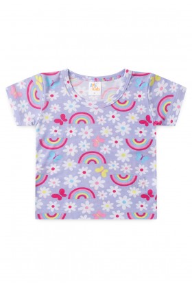Conjunto Pijama Blusa e Shorts - Flores Lilás - Ame Kids
