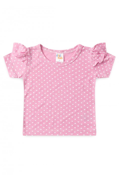Conjunto Pijama Blusa e Shorts - Corações Rosa - Ame Kids